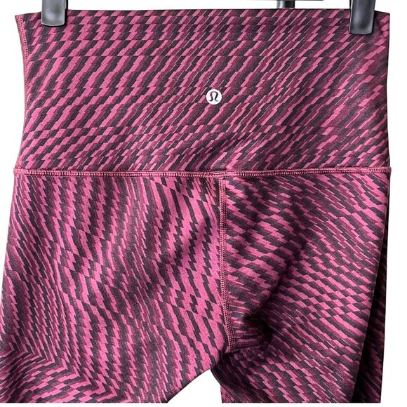 Lululemon Wunder Under High Rise Crop Leggings Burgundy Black Geometric Print 6 - Picture 7 of 11
